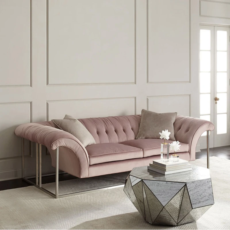 

Spot Nordic Luxury Stainless Steel Metal Three-person Dress Fashion Clothing Store Leisure Personality Designer Sofa Couch Bed