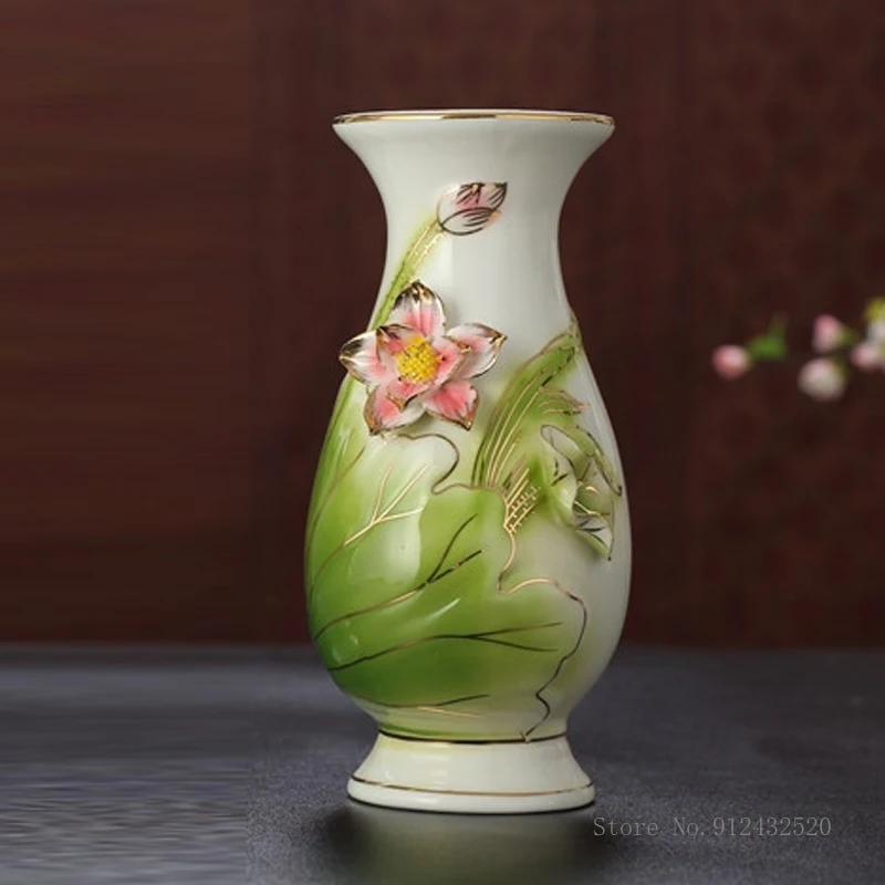 

1pc Creative Ceramic Relief Lotus Vase Home Bedroom Living Room Tabletop Guanyin Decorative Buddha Hall For Providing Buddhist