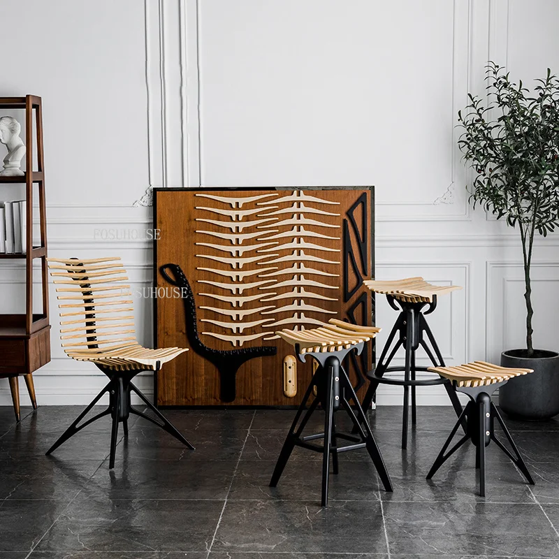 

Modern Simple High Bar Chairs Designer Living Room Nordic Restaurant Bar Chairs Solid Wood Taburetes Cocina Bedroom Furniture