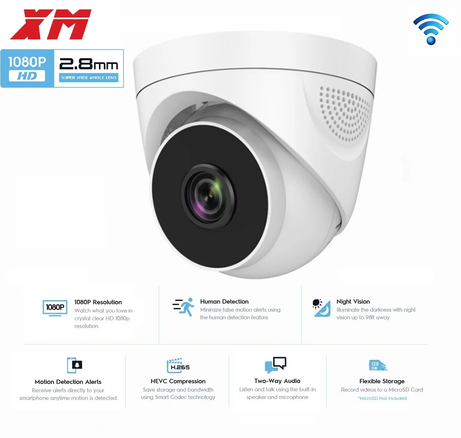 1080P WiFi Security Camera 2MP dome Indoor Wireless IP Camera Supports Two-way Talk Home Video Surveillance System