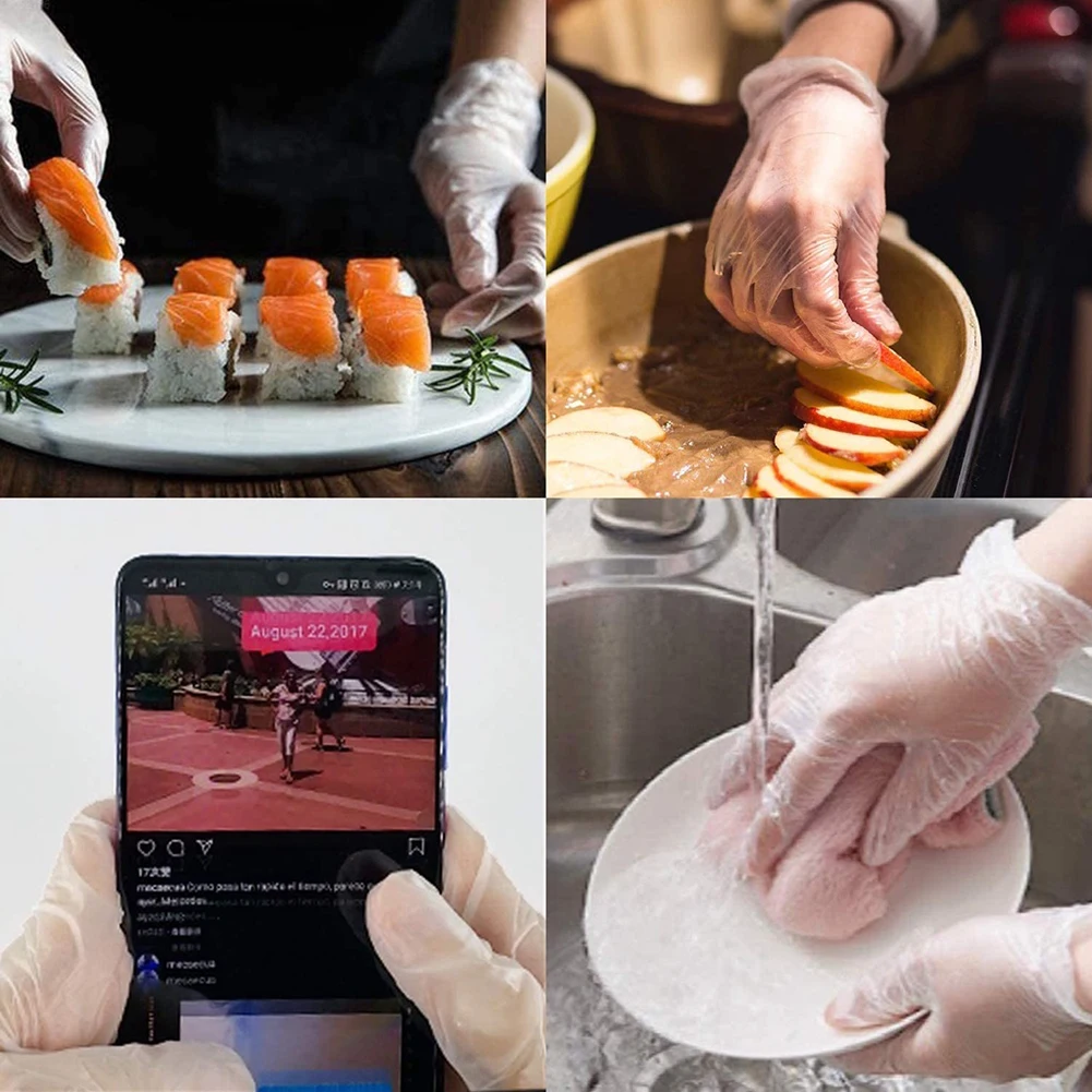 

100PCS Disposable Gloves Transparent Thickened TPE Gloves Food Grade Protective Film Gloves BBQ Kitchen Accessories