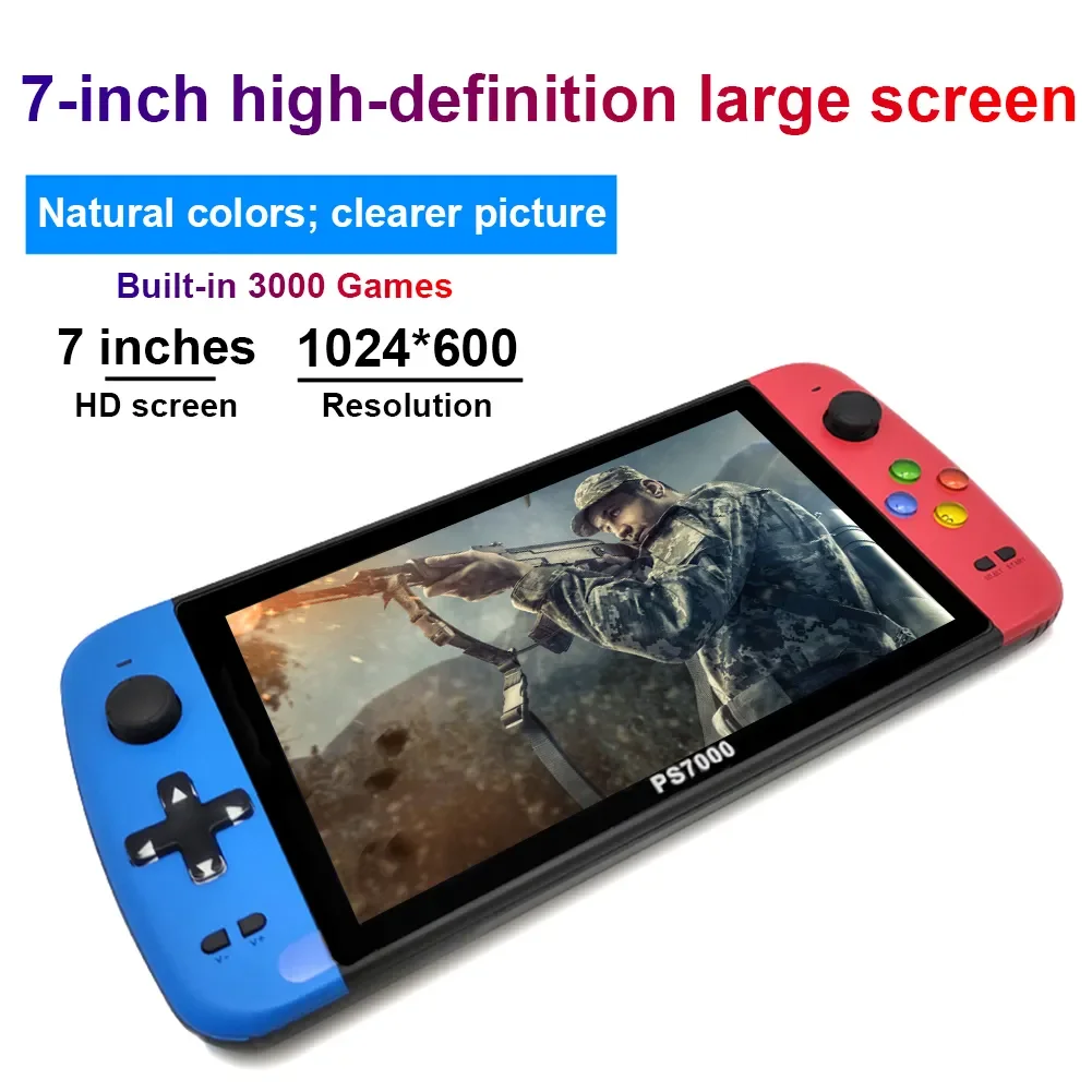 

7 inch Handheld Portable Game Console with 2 gamepads 64/128GB 5000 free games 100 ps1 games for MAME/CPS/SegaMD