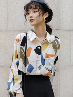 2022 fashion printing womens blouses shirt casual tops solid loose single breasted blouse female shirts clothes outwear