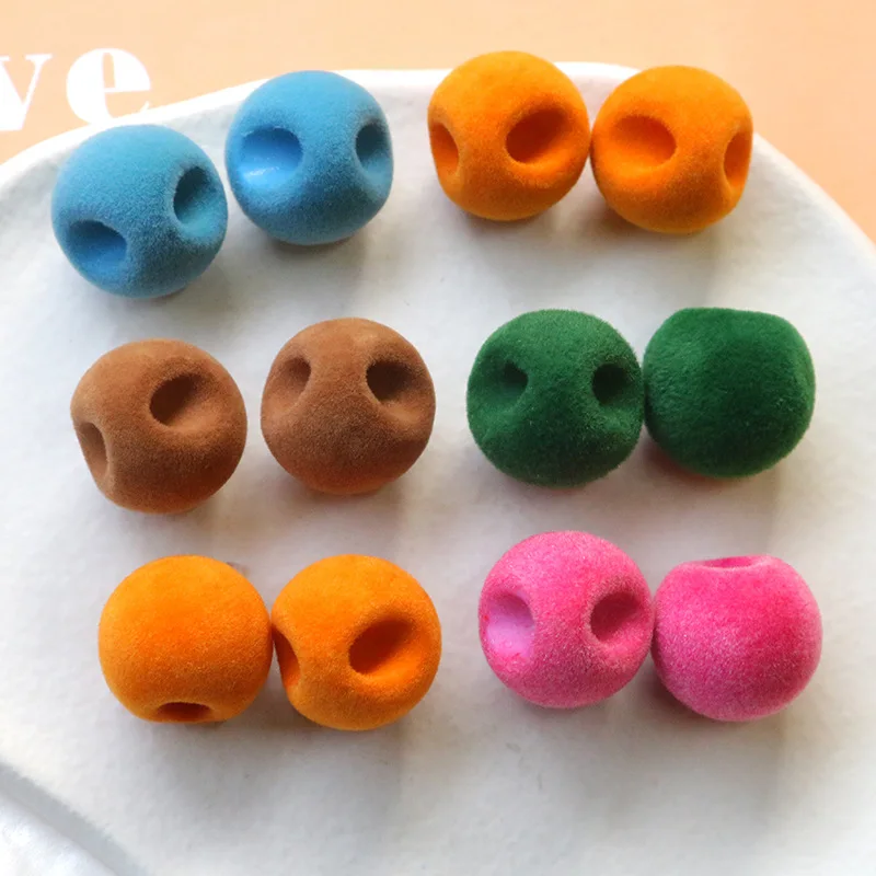 

5pcs Korea autumn and winter color side hole flocking beads diy acrylic accessories earrings hairpins