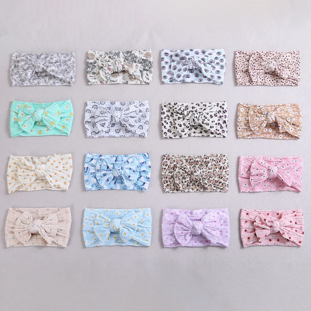 

150 Pcs/Lot, New Patterned Cable Knit Baby Bow Headband, Knot Bow Nylon Headwraps Photography Prop Girls Hair Accessories