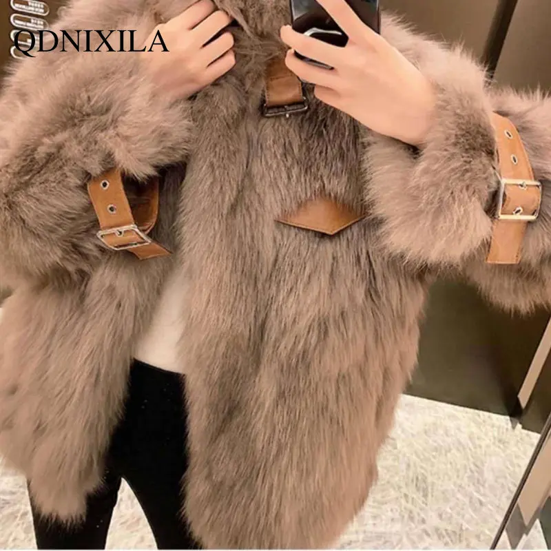 2022 Winter Fur Coat Women Imitation Fox Hair Korean Version of The New Faux Fur Coat Hooded Fox Fur Long Fur Collar Jackets