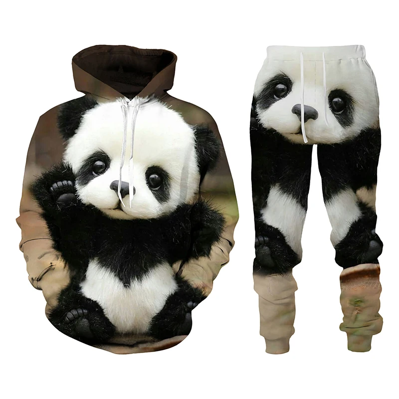 

Cute Panda 3D Print Hoodies Autumn Winter Unisex Fashion Tracksuit Pullover Sweatshirts and Pants Set Casual Men Clothing Suit