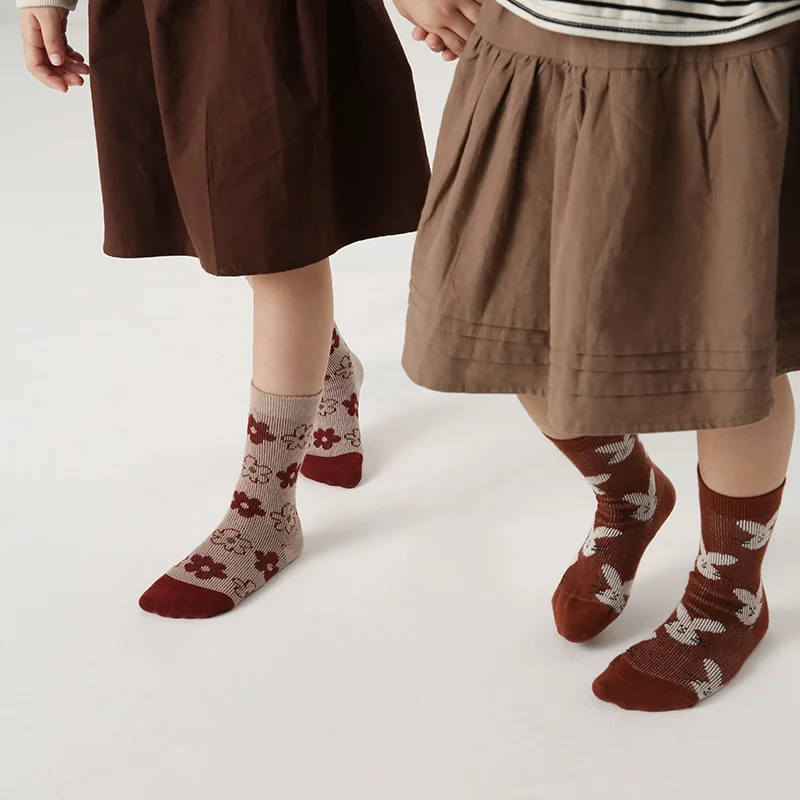 Осенне-зимние носки для девочек двойные хлопковые теплые с рисунком кролика