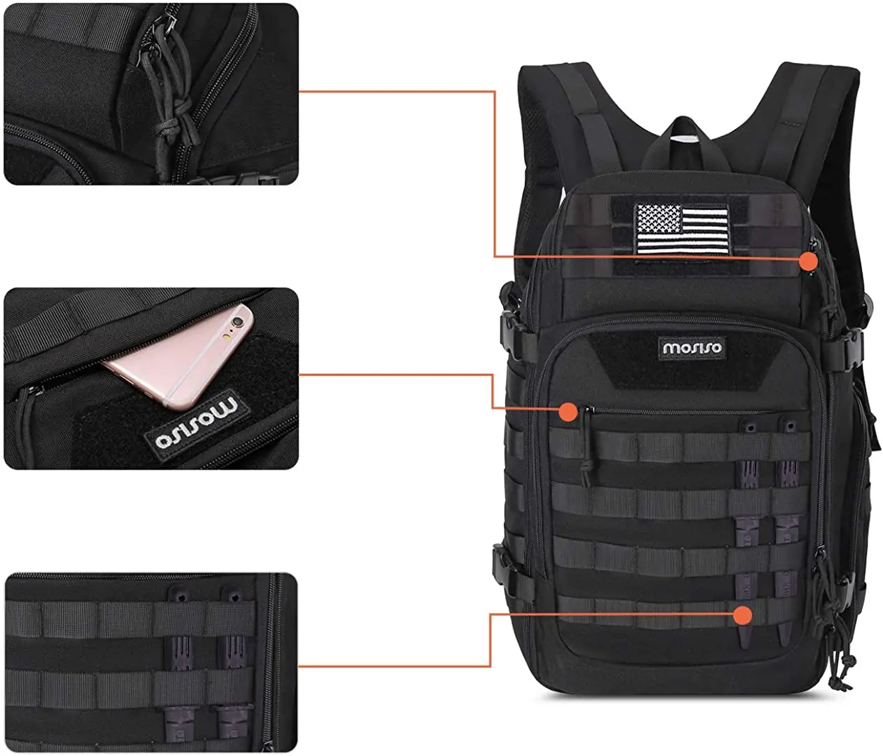 Military Tactical Backpack, Army 3 Day Assault Backpack, Field Army Backpack, Outdoor Mountaineering Backpack with USB Charging