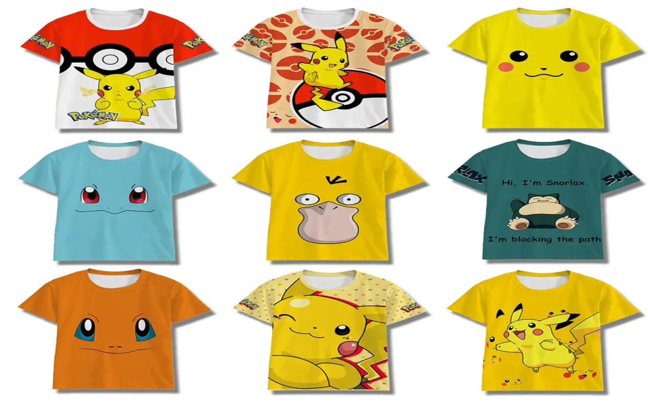 

Pokemon Children Kawaii Summer T-shirt Pikachu SquirtlAnime Cartoon Casual 3d Round Neck Clothes Kid Girl Boy Tops 4yrs to 12yrs