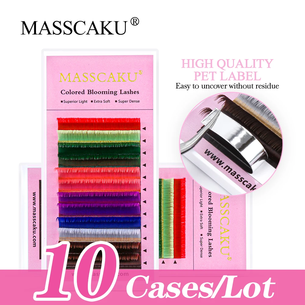 

MASSCAKU 10Cases/lot 12 Lines Russian Volume Colorful Easy Fanning Handing Making Eyelash Faux Mink Auto Fan Flowering Eyelashes