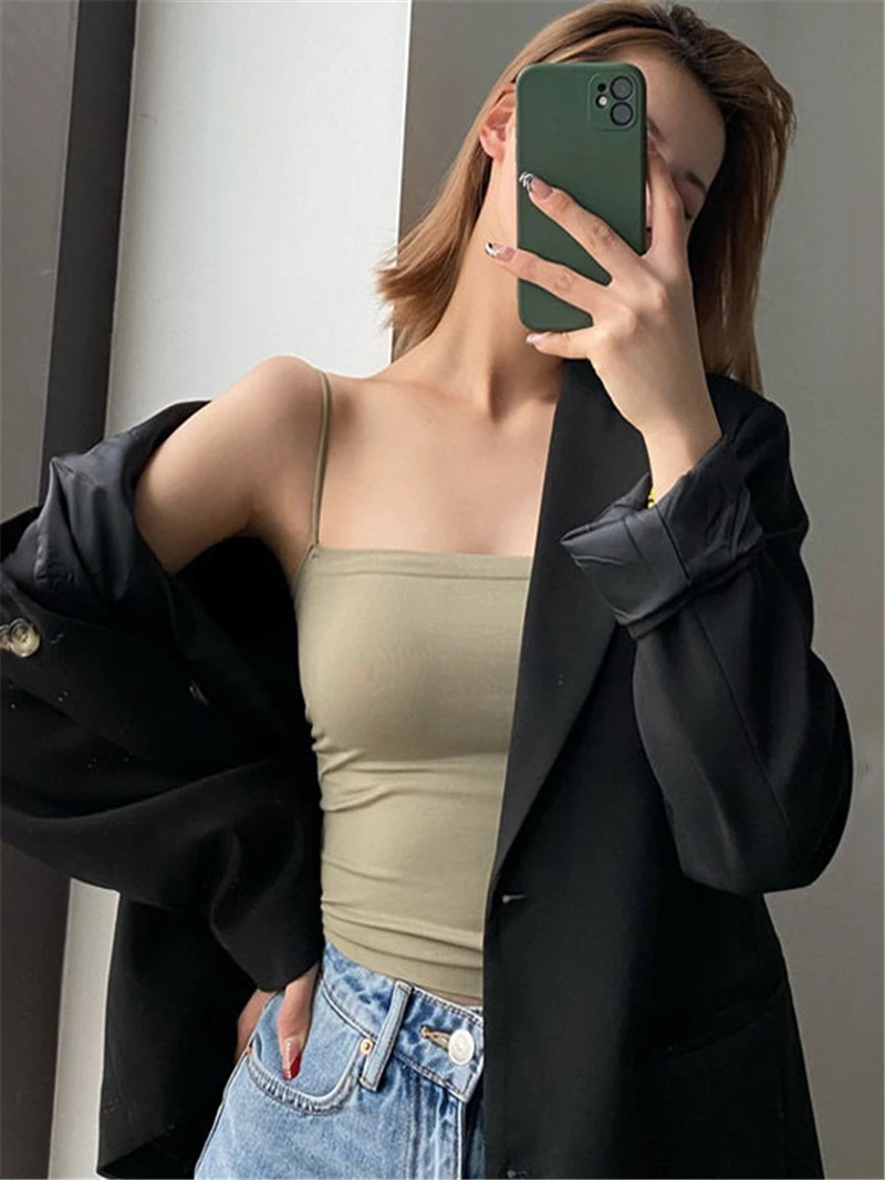 

NEW Basic Spaghetti Strap Y2k Tank Top Bra White Tops for Women Backless Camis Sleeveless Camisole Cropped Bandeau Tops