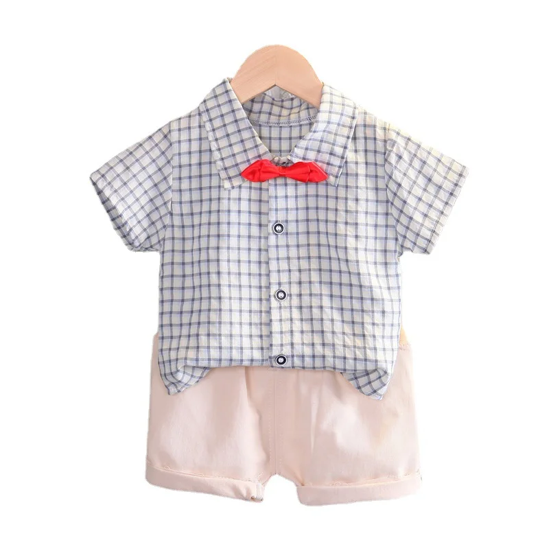 

New Baby Boys Clothes Suit Summer Children Plaid Shirt Shorts 2Pcs/Sets Toddler Casual Costume Infant Clothing Kids Tracksuits