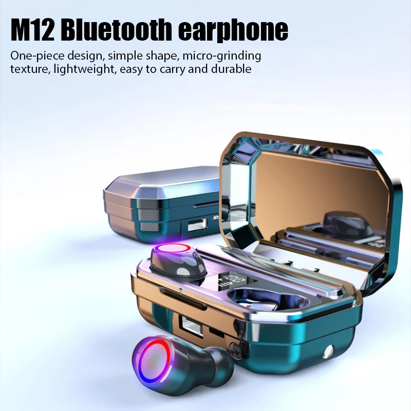 Наушники M12 TWS Bluetooth 5.2 беспроводные наушники Hifi стереонаушники 3500 мАч Внешний аккумулятор гарнитура слуховые аппараты с микрофоном Handfree