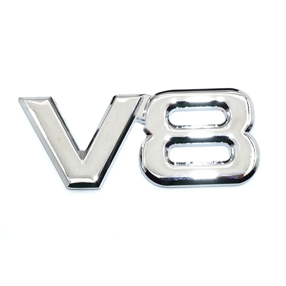 

Автомобильный хромированный серебристый металлический эмблема V8 с логотипом двигателя автомобиля V-8 Turbo Racing, наклейка 7,5 см X 3,2 см для Toyota, BMW, Honda Acce