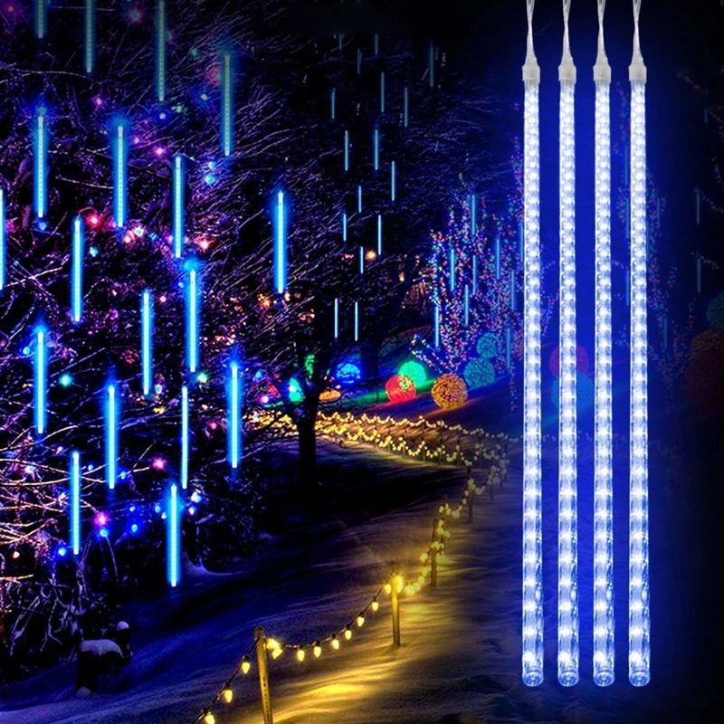 

8 Tubes 30/50cm Meteor Shower Lights Outdoor Fairy Garden Christmas Tree Holiday Garland Wedding Decoration Xmas String Lights