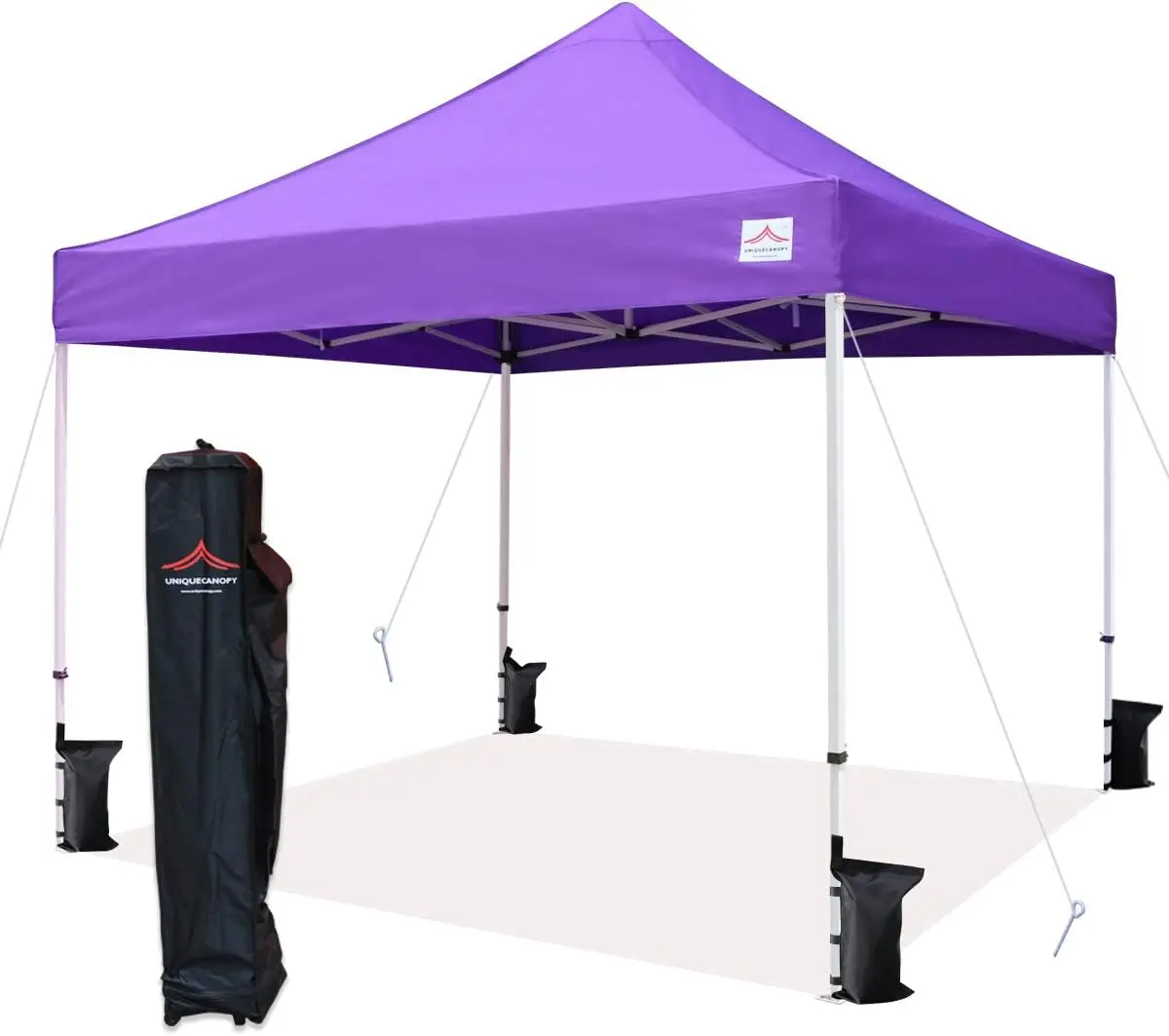 

Ez Pop Up Tent Commercial Instant Shelter with Heavy Duty Roller Bag, 4 Sand Bags, 10x10 FT Purple