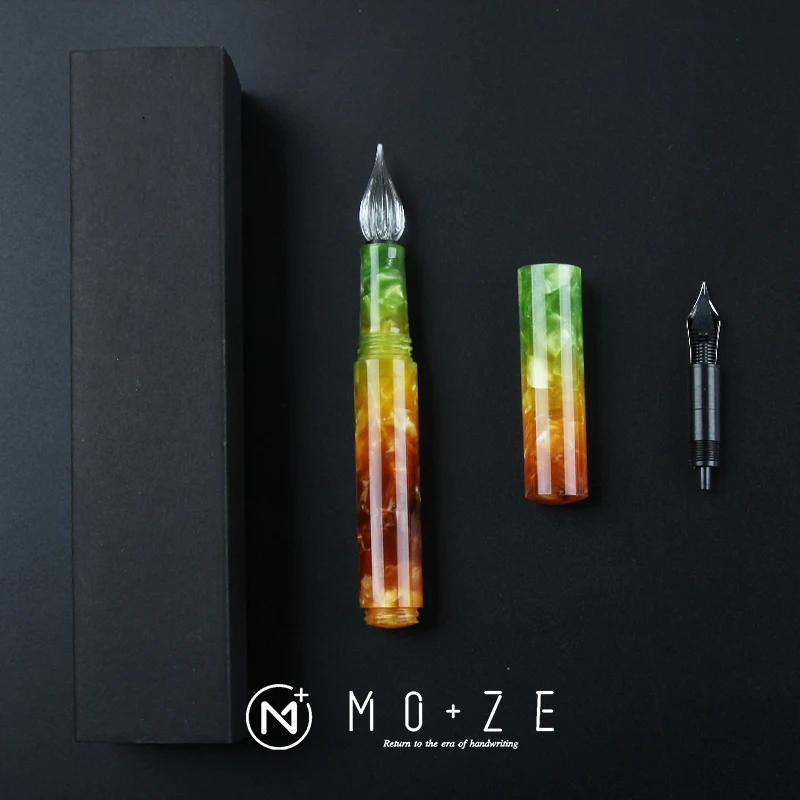 

Ink Bent Nib Pen Pen Box Gift Pocket Colorful Glass Ef/f/small Dip Celluloid Creative Fountain Aurora Pen Mini Wanwu