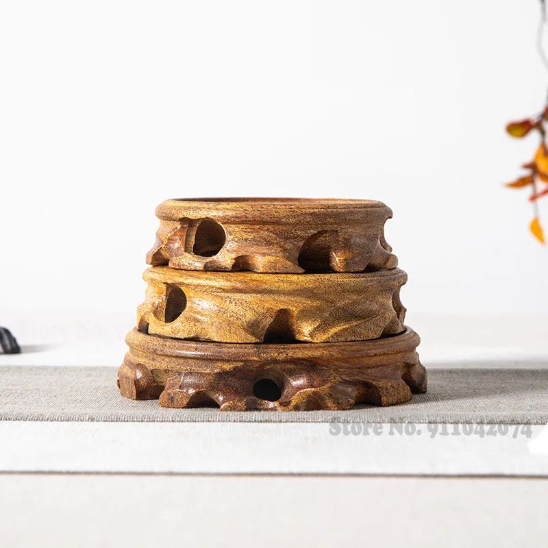 Круглая ажурная ваза подставка для чайника из натурального дерева статуя Будды