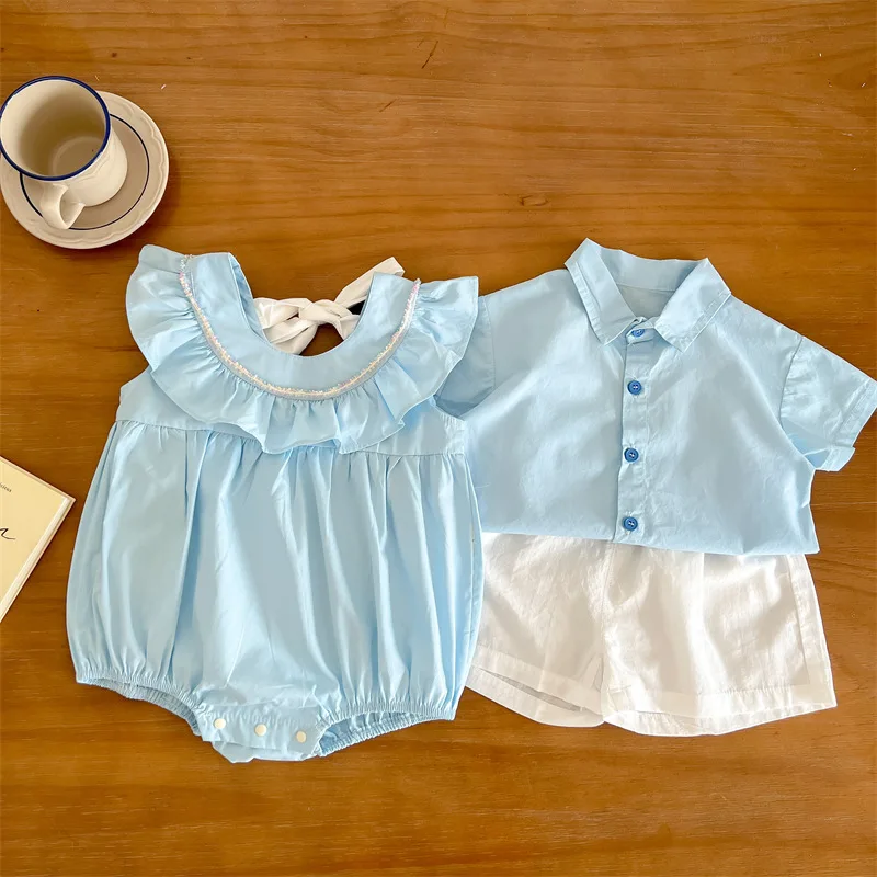 

Boy Clothes Set Newborn Girls Cotton Korean Romper Infant Baptism Jumpsuit Baby Birthday Siblings Outfits Babies Bodysuits
