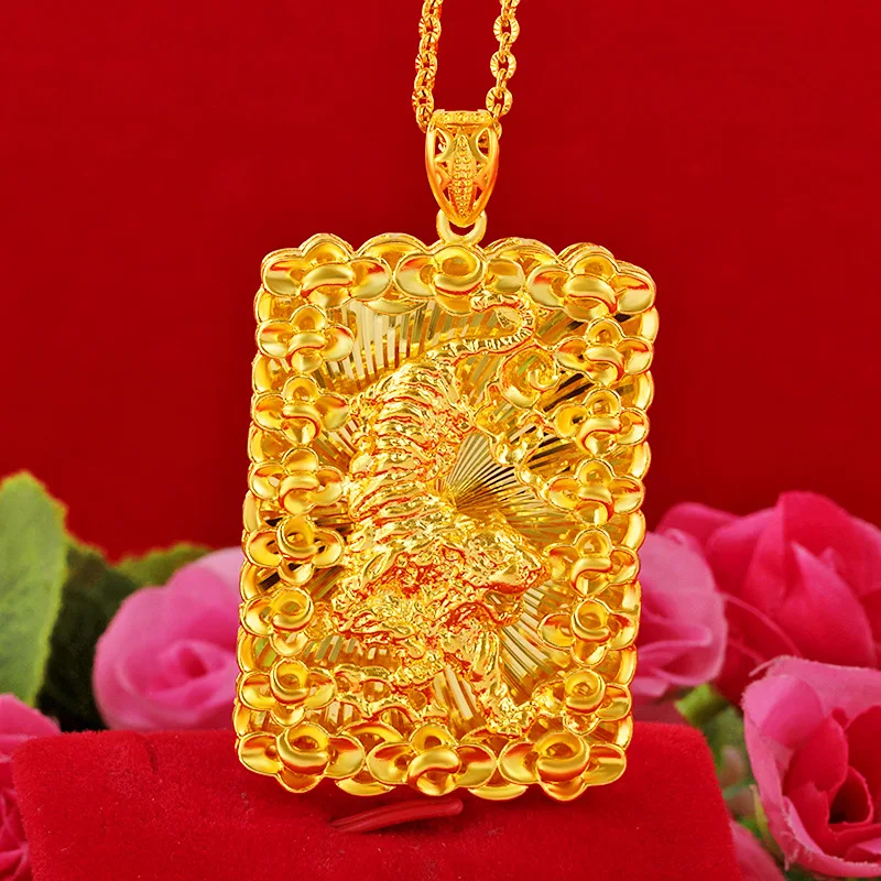 

Real 24k Gold Color Golden Tiger Pendant for Men Bro Women Necklace Oro Puro De 24k Necklaces Chain Wedding Engagement Party