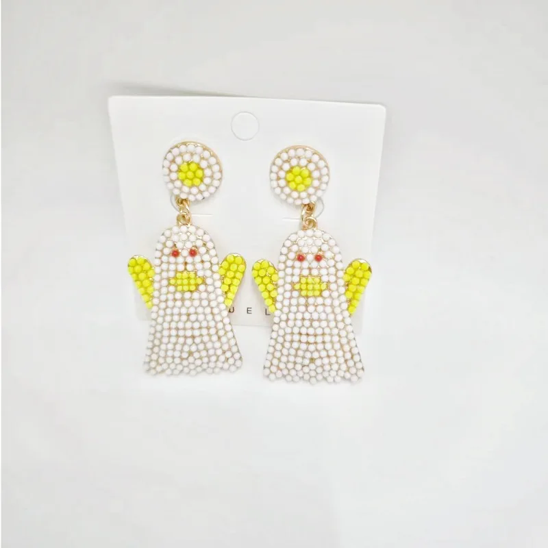 Винтажные красочные круглые серьги-гвоздики с желтыми и белыми мультяшными