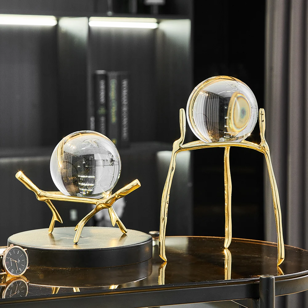 

Nordic Light Luxury Metal Crystal Ball Ornaments Creative Home Decor Ornaments Abstract Shape Golden Iron Crafts Exquisite Gifts