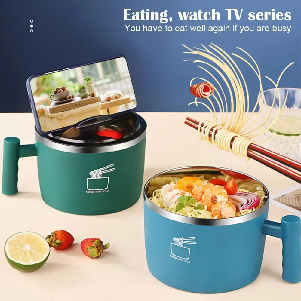 

Stainless Steel Instant Noodle Bowl Double-layer Anti-scalding Box Fruit Lunch Food Soup Bowls Tableware Kitchen Ramen Cont J3s3