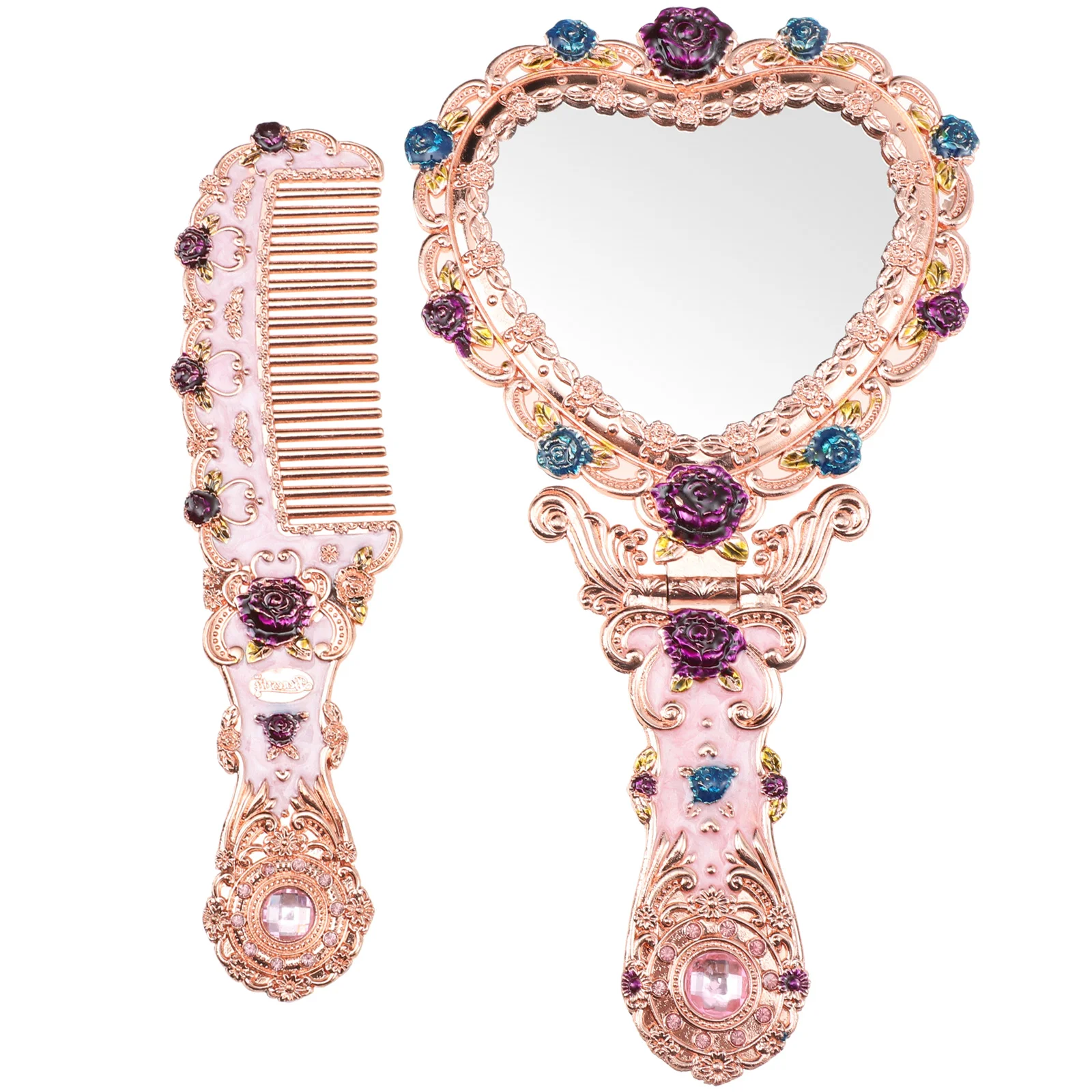 

Love Makeup Mirror Comb Kit Retro Hair Woman Handheld Vanity Vintage Portable