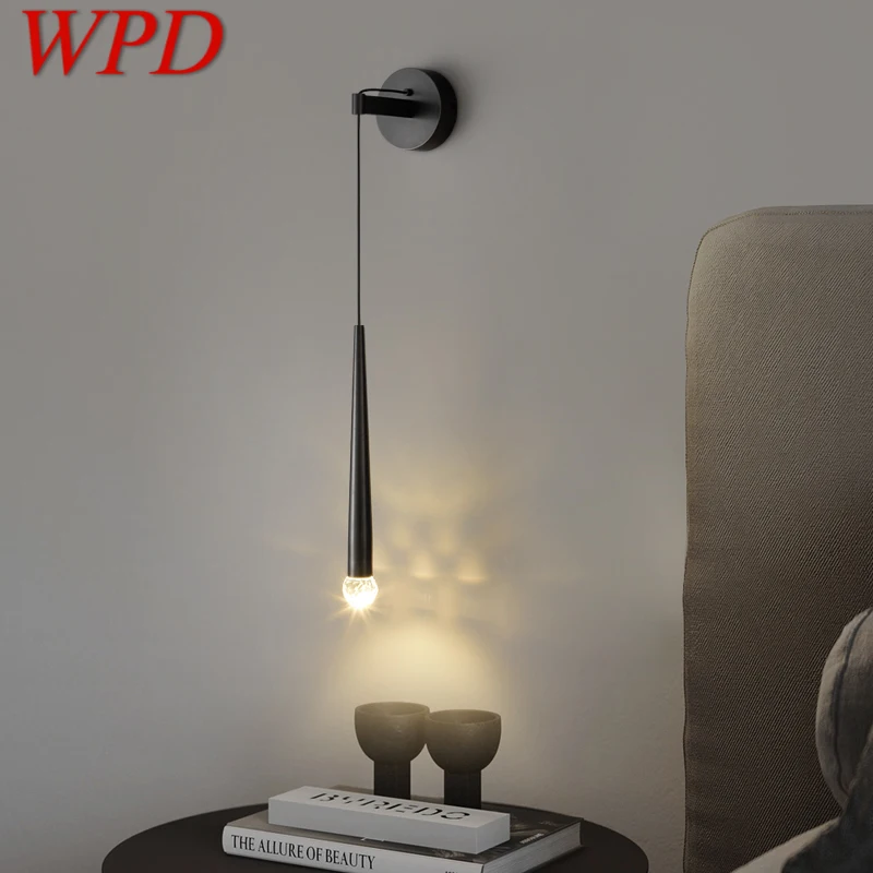 

WPD Brass Wall Sconce Crystal Lampshade LED 3 Colors Black Copper Beside Lighting Decor Home Live Room Bedroom