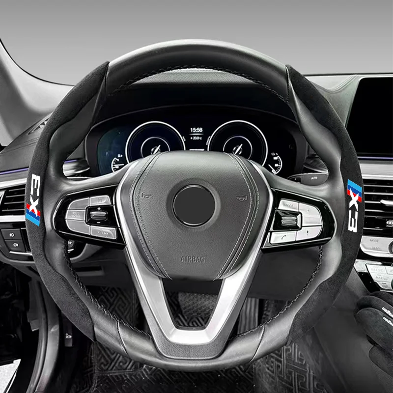 4S Car Steering Wheel Cover Black Suede Leather For Bmw X1 X2 X3 X4 X5 X6 X7 bmw m Car Accessories Car Steering Wheel Cover