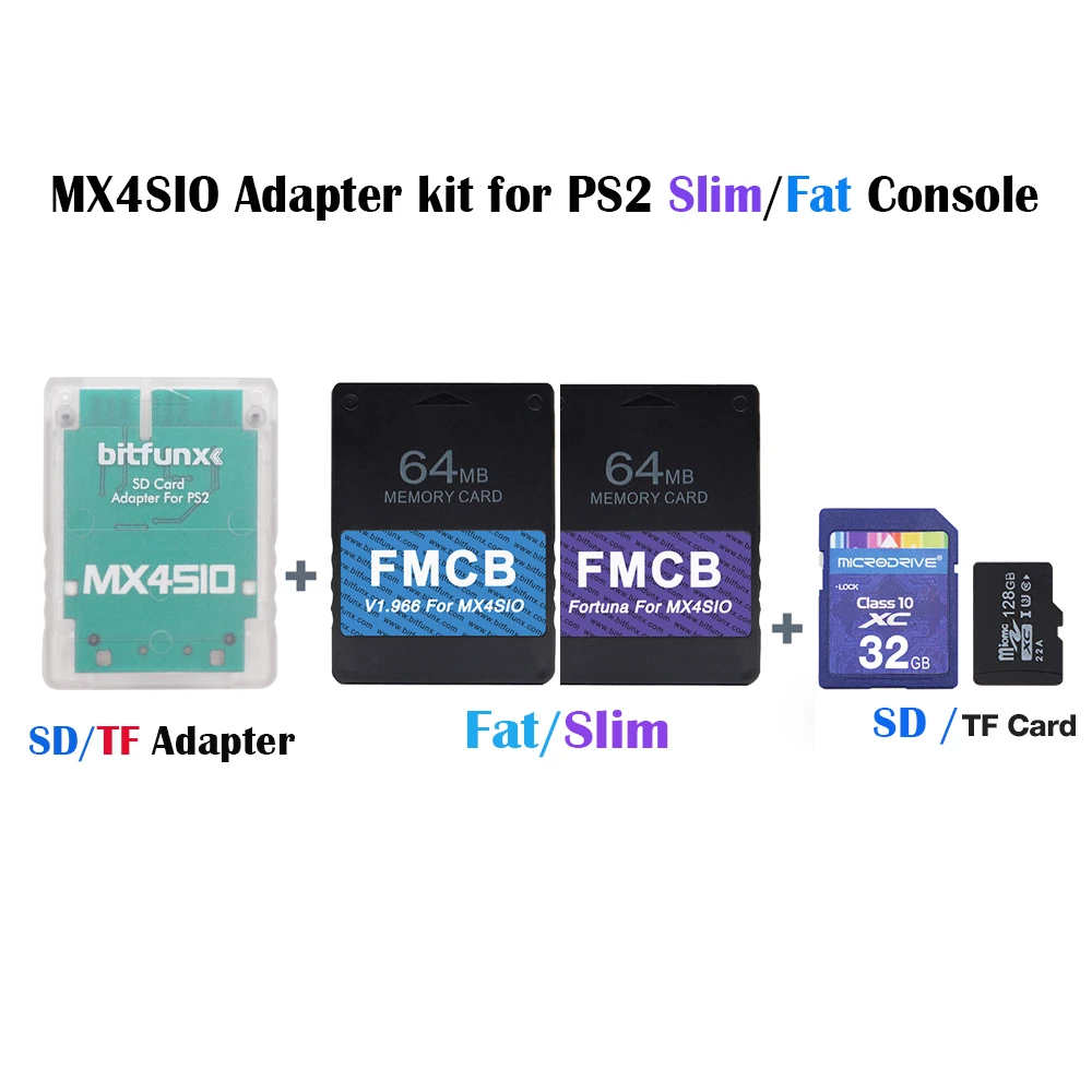 

MX4SIO SIO2SD SD/TF Card Adapter + FMCB/Fortuna 64MB FMCB OPL1.2.0 Card For PS2 Slim/Fat Consoles