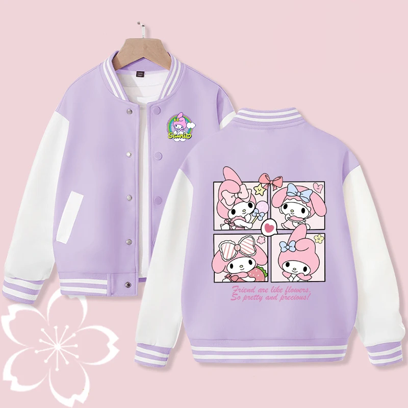 

Anime Sanrios Kids Tops Casual Outer Jacket Autumn Outdoor Girl Children Clothing Homewear Kawaii My Melody Baseball Jersey Gift