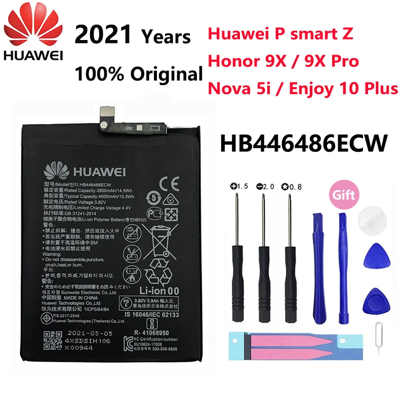 

100% Оригинальный 4000mAh HB446486ECW Аккумулятор для телефона Huawei P20 lite (2019) / P Smart Z Φ TL00 Φ LX2 LX3