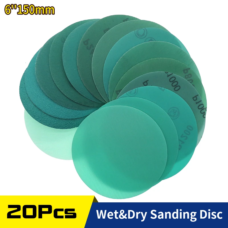 Hook  Loop Sanding Discs 6 Inch PET Film 150mm Sandpaper 60-2000 Grits for Automotive and Woodworking  Finishing DA Sanders