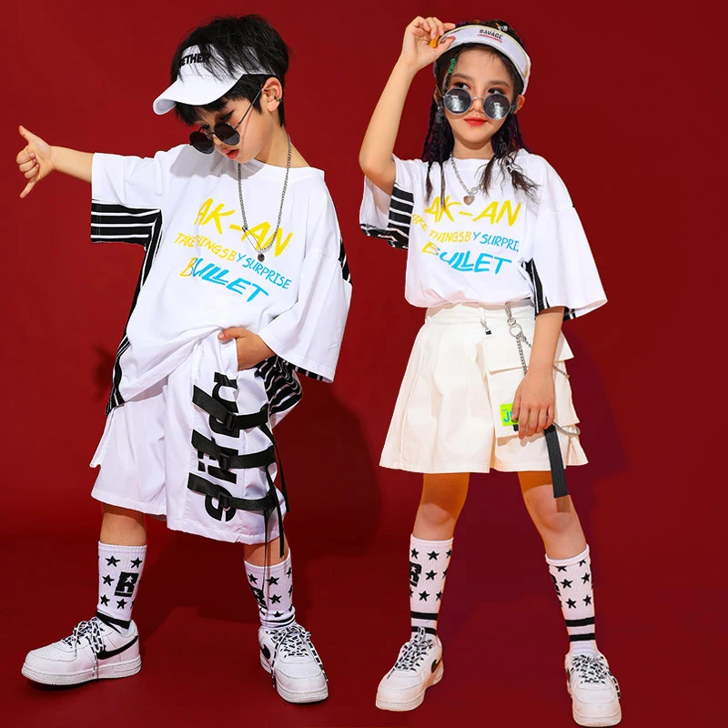 

Printing Stage Performance Clothing Hiphop Rave Clothes White Jazz Dance Costume Kids Hip Hop Practice Wear Street Dance