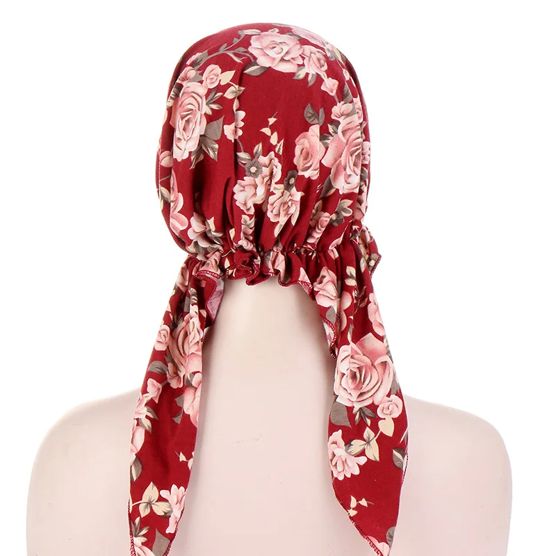 Elegant Floral Headscarf Fashion Printed Women Inner Hijab Caps Muslim Cap Chemo Bonnet Solid Color Head Wraps Ladies Headwear