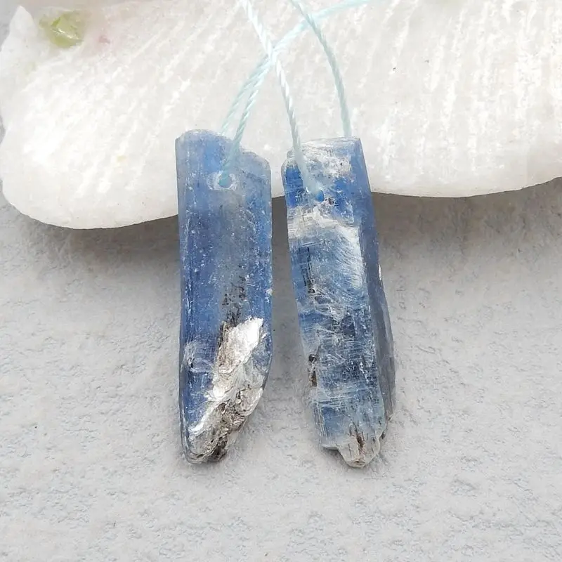 

Hot Sale Natural Stone Blue Kyanite Nugget Front Drilled Earring Beads 37x7x4mm 5g Fashion Jewelry Women Earrings