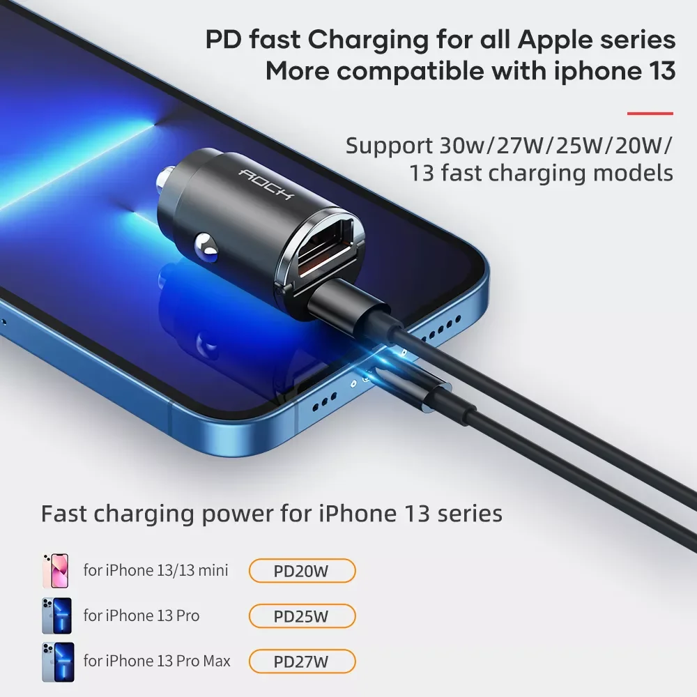 

30W USB Type C Car Charger 13 Pro Max QC3.0 PD3.0 Mini Metal Dual USB Fast Charging Adapter