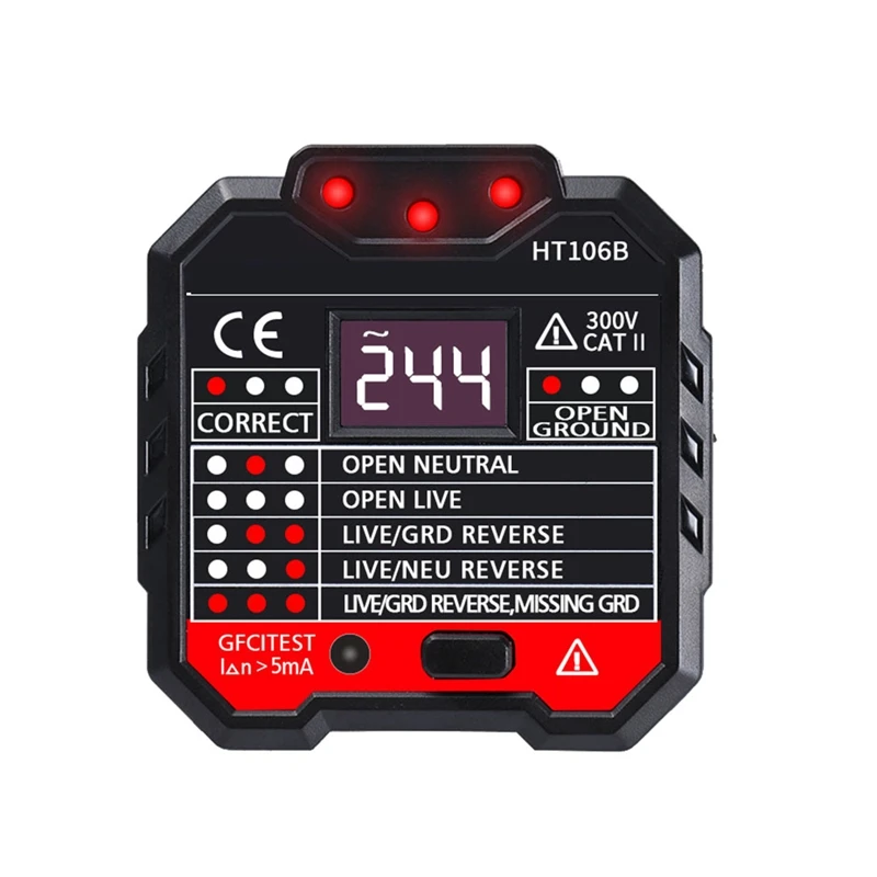 

Socket Tester HT-106B Outlet Tester Automatic Electric Circuit Polarity Phase Detector Wall Plug Breaker-US Plug