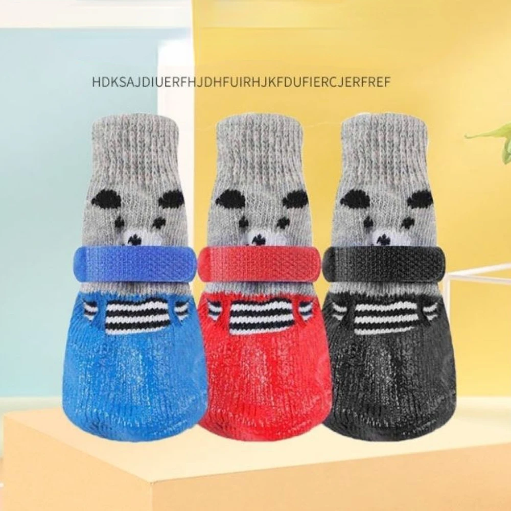 

4pcs/Set Cute Cotton Rubber Pet Dog Shoes Waterproof Non-slip Dog Rain Snow Boots Socks For Puppy Large Small Cats Dogs