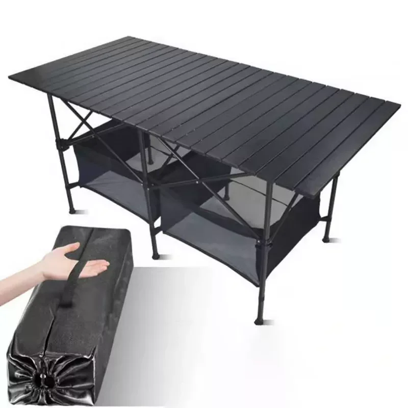 New in Picnic Outdoor Table Aluminum Alloy Black 8 Sizes Waterproof BBQ Camping Foldable Collapsible Roll Up Table Desk camping