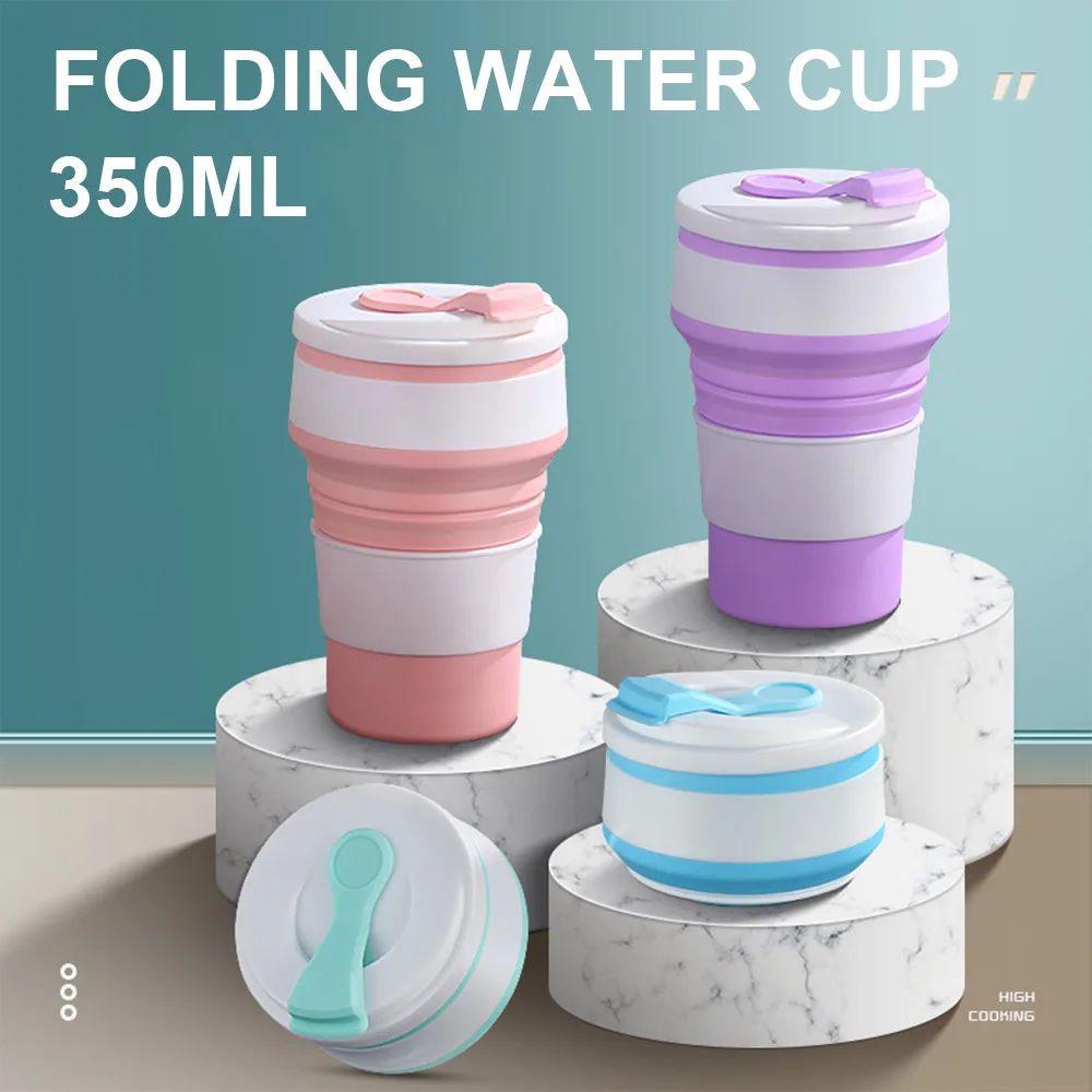 

350ML Folding Cup Mini Retractable Cup Silicone Portable Teacup Outdoor Travel Coffee Mugs Telescopic Drinking Ware Mug With Lid