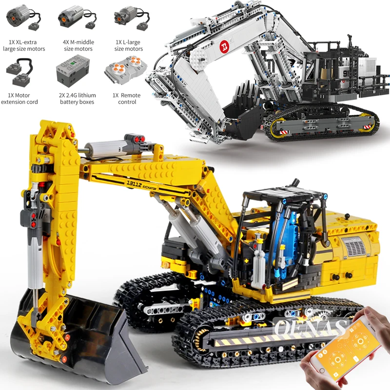 

High-Tech APP Remote Control Excavator MK II Crane Bulldozer Forklift Truck Vehicle With Motor Building Blocks Toys For Boy Gift