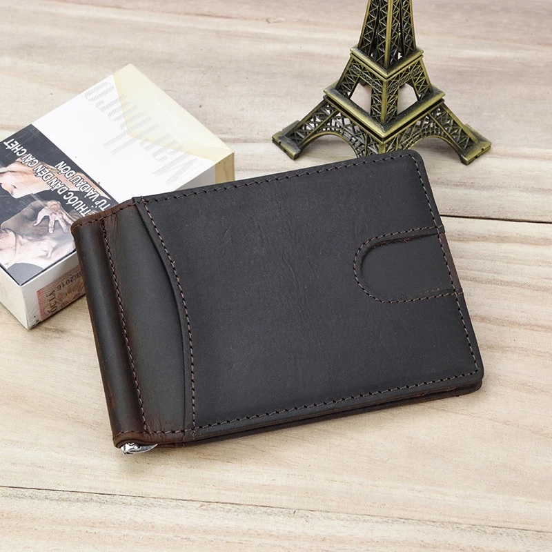 

Men's Male Leather Money Clip Clip Brand Men Clip Card Genuine Wallet Grade Top Cowskin Dollar Biflod Cash Purse Wallets Male