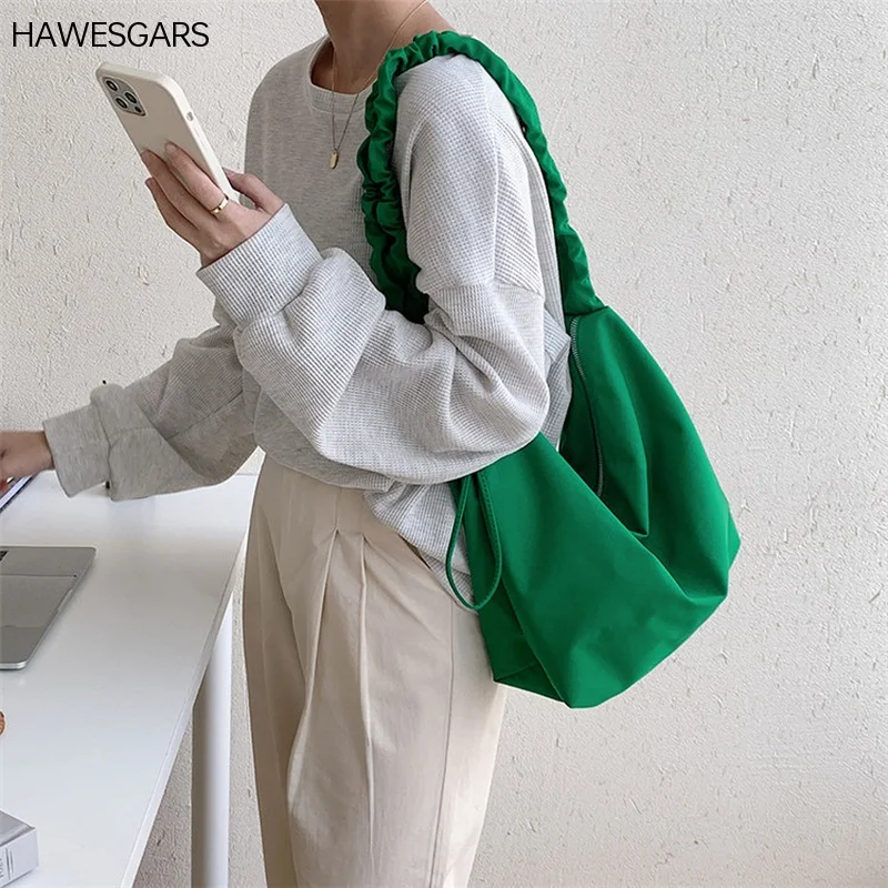 

HAWESGARS Korean Version of The New Bag Women Simple Cross-body Bag Large Capacity Shoulder Bag Casual Pleated Nylon Tote Bag