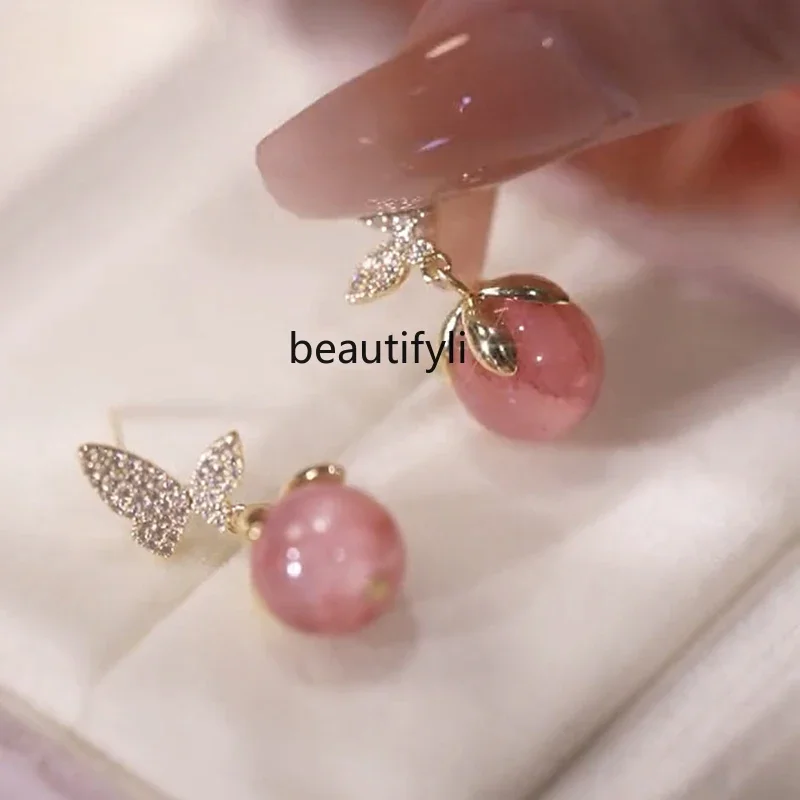 Женские серьги-бабочки из серебра 925 пробы с цирконом