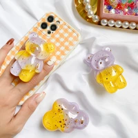 purple yellow gradient bear phone holder gold foil retractable phone grip for iphone samsung phone accessories