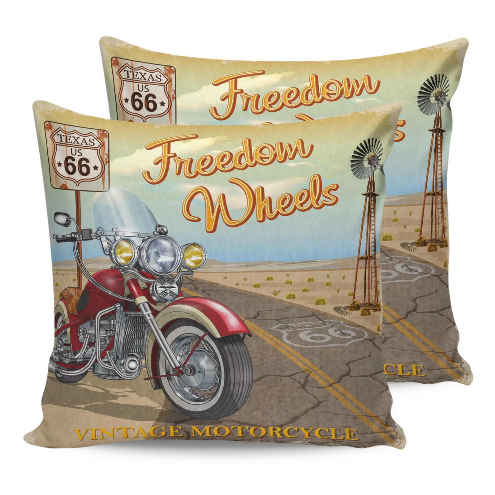 

2PC Pillowcase Motorcycle Highway Retro Style Sofa Cushion Cover Bed Dakimakura Pillow Cover House Home Decorative Pillow Cases