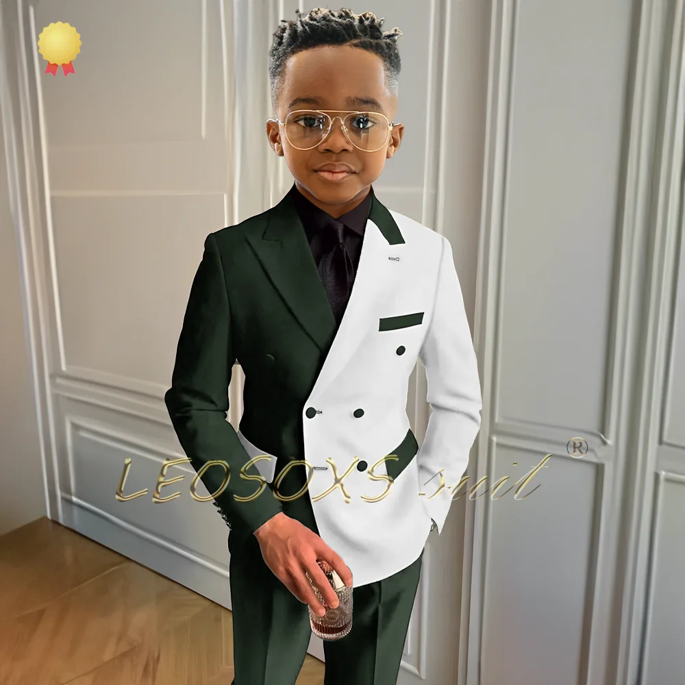 Модный белый костюм для мальчиков с цветными блоками из 2 предметов двубортный